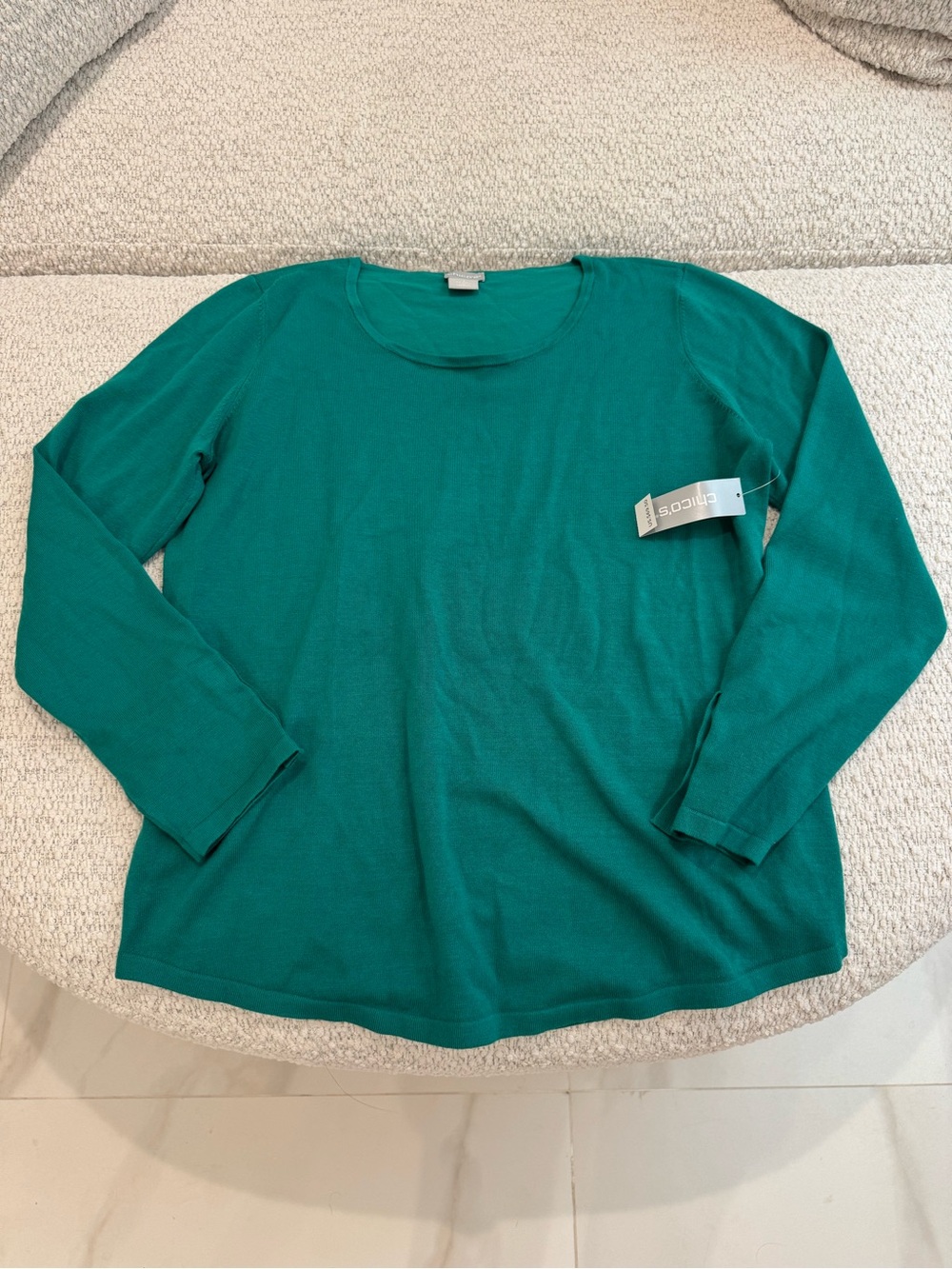 NWT Chico’s Pullover Scoop Neck Bright Viridian Long Sleeve Sweater Top